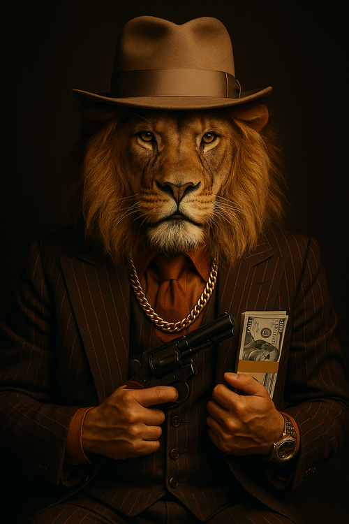 "King of the Streets – 70s Gangster Lion AI Artwork (Digital Download)"